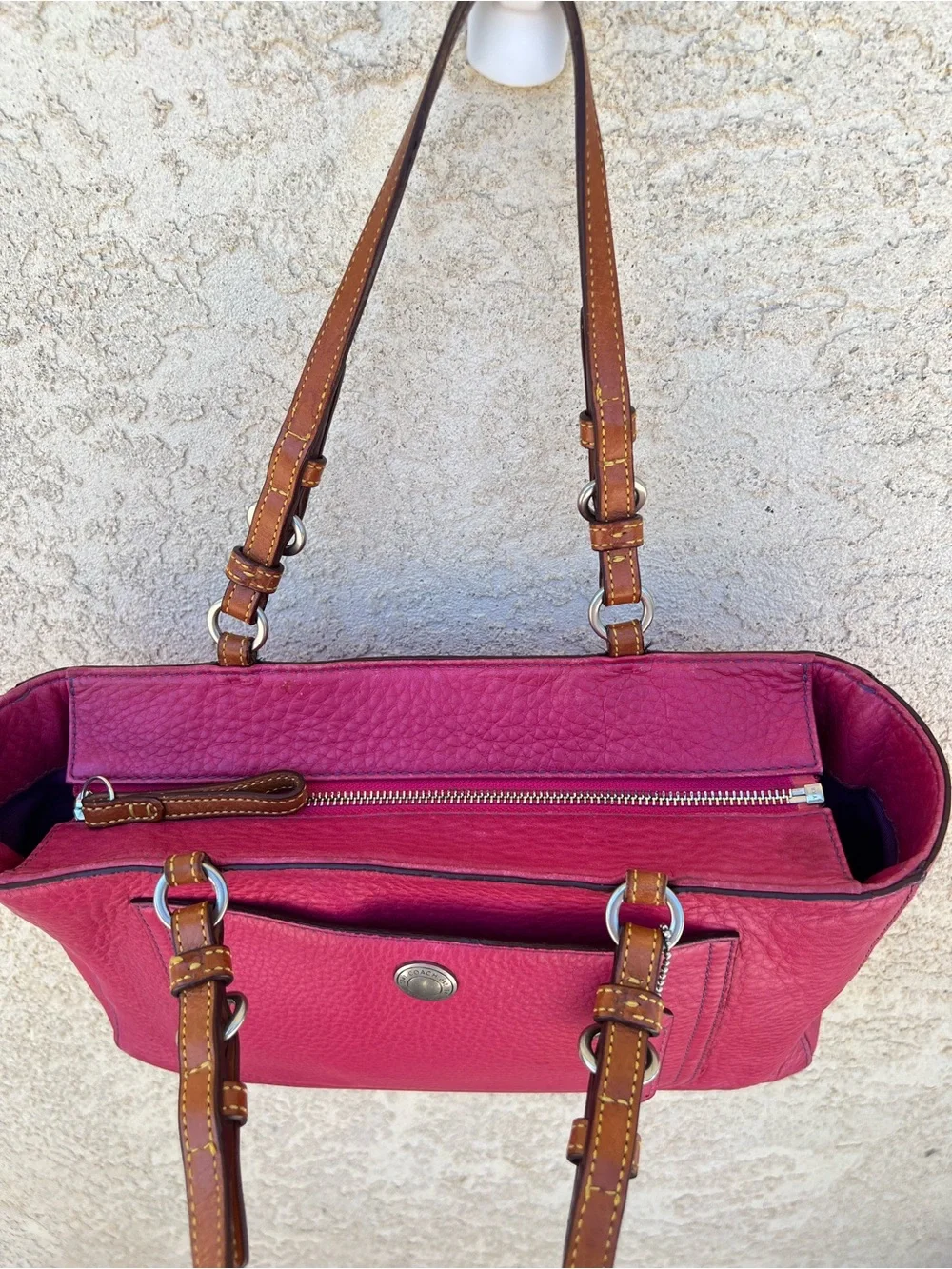 Vintage COACH Chelsea Dark Pink Leather Tote Bag 2005